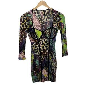 Symphony Leopard-Snake Print Bodycon Mini Dress W/ Padding Women’s Size Small